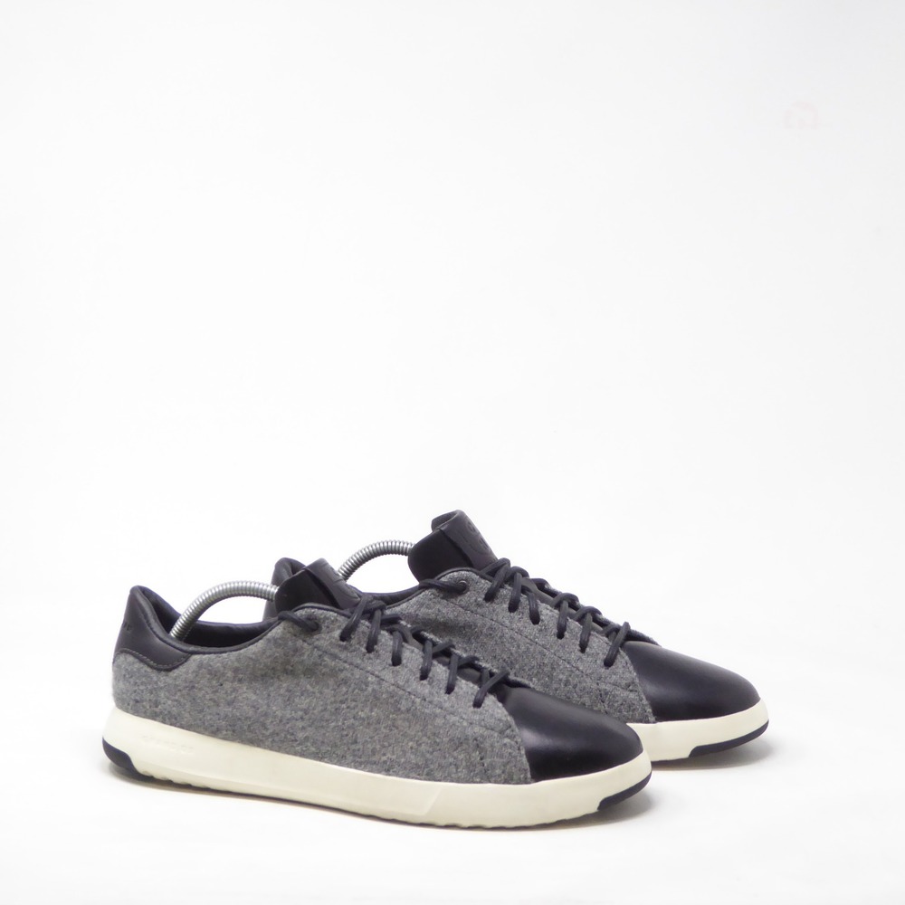Cole Haan Mens GrandPro Tennis Sneaker Gray Black Wool Leather C30586 10.5